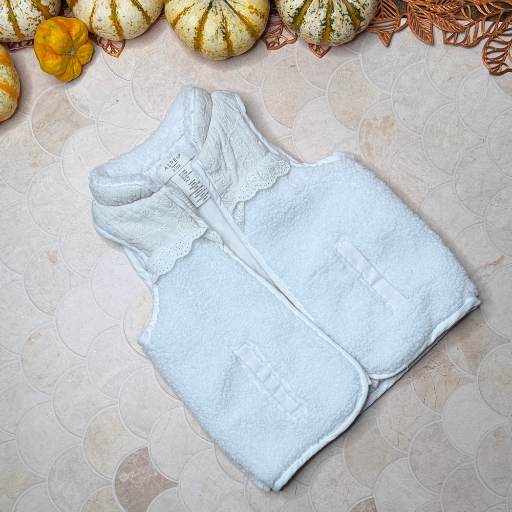 White Fleece Vest with Lace Trim- Aspen Kids- 24m